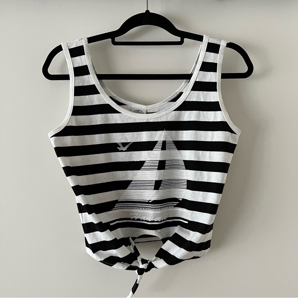 Vintage Stanley Michaels Hawaii Striped Tie-front Crop Top Tank